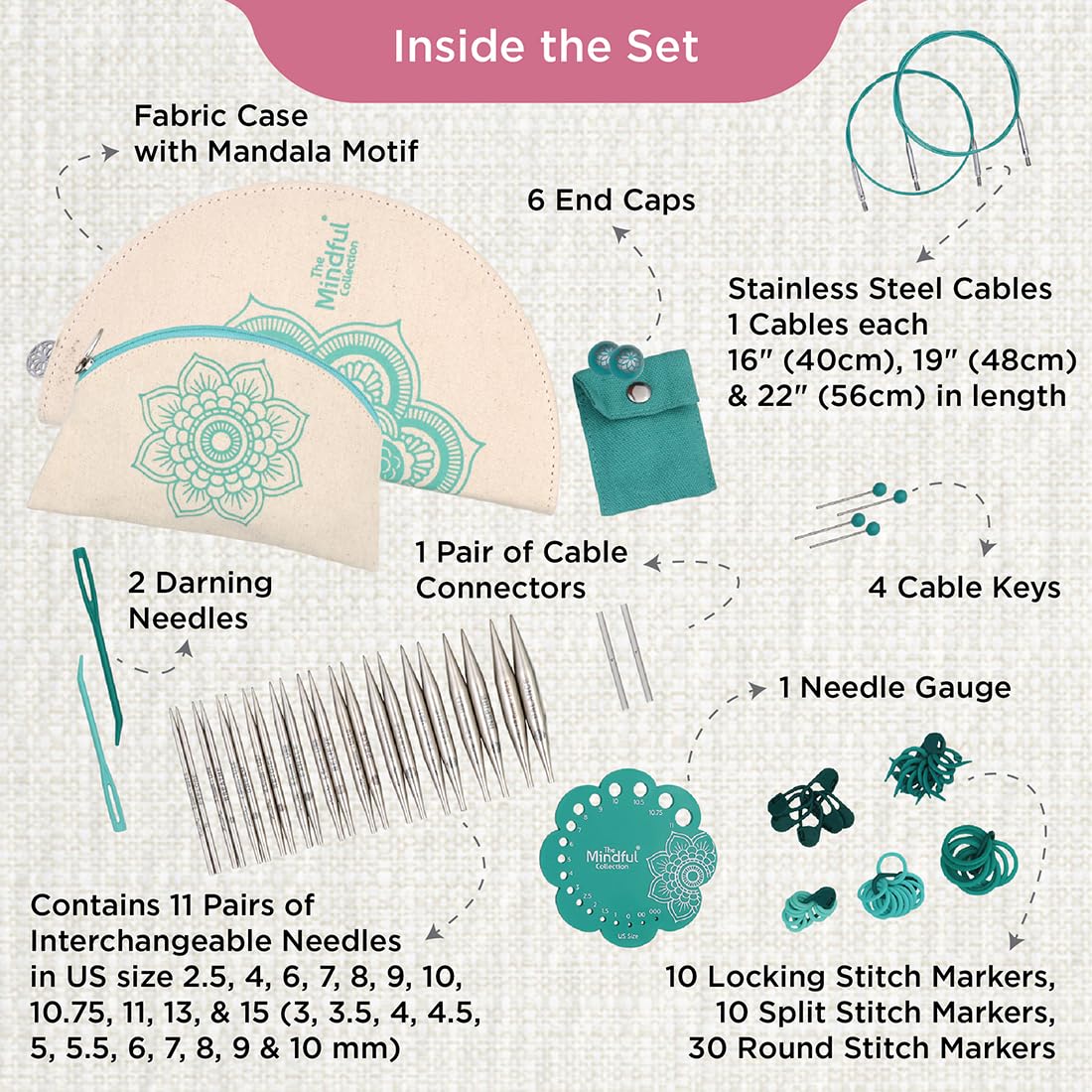 KnitPro Needle, Acero aleado, Azul, One Size