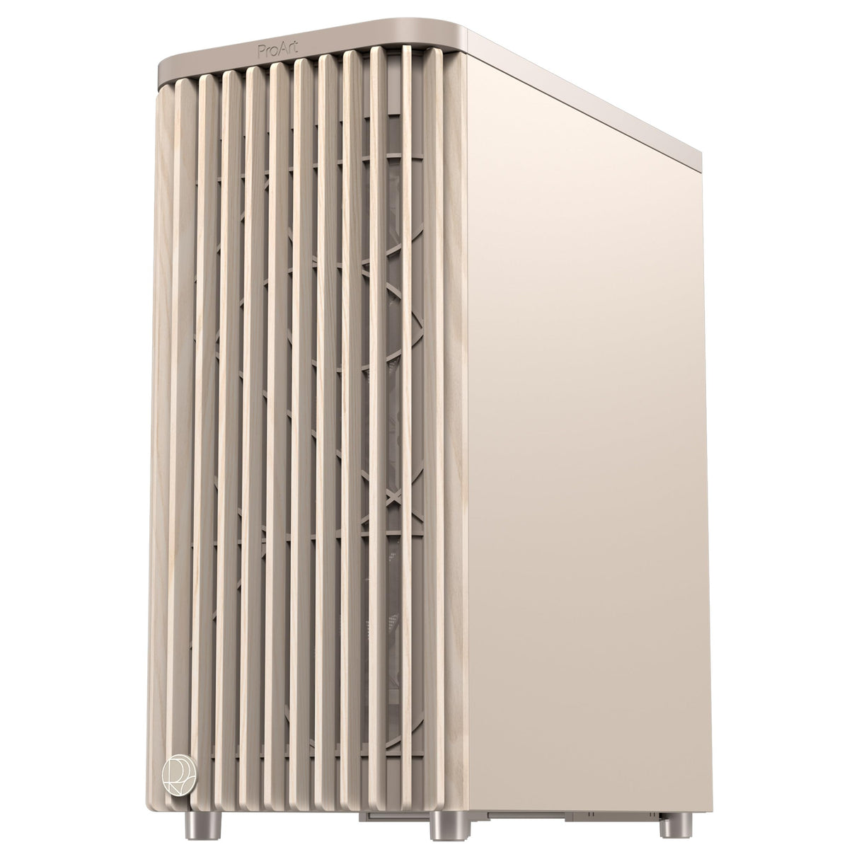 ASUS ProArt PA401 Wood Edition - Chasis ATX con Panel de Vidrio Templado, Compatible con GPU de 314mm, Compatible con radiadores de 240 mm, Dos Ventiladores de 160mm, Soporte de PSU extraíble - Beige