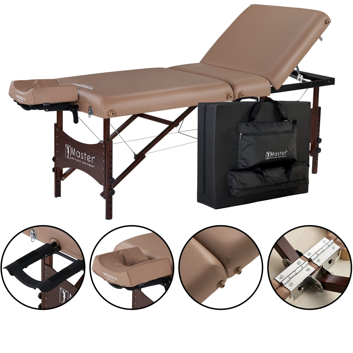 Master Massage Deauville Pro - Cuna de Masaje portátil (71 cm, Plegable, con Respaldo Ajustable sin Niveles), Color marrón Claro