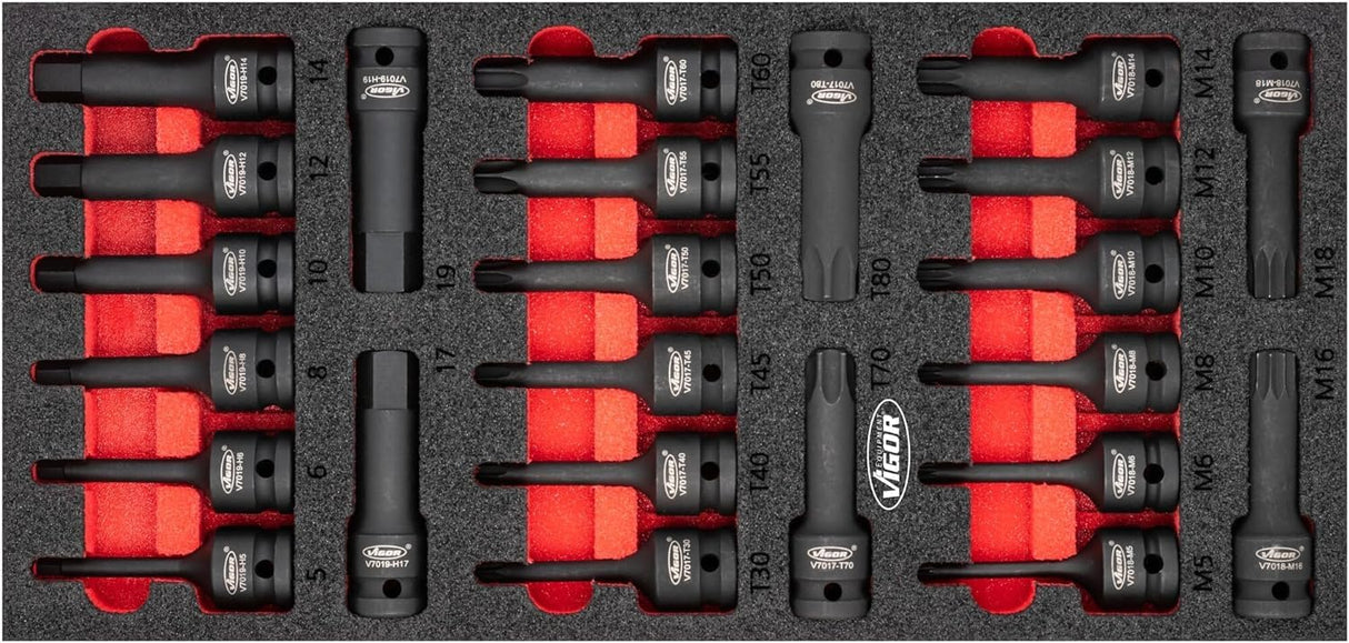 VIGOR Juego de puntas de destornillador de impacto V5603, accesorios para herramientas para aflojar y apretar/desatornillar componentes, versátil, seguro, fácil de limpiar, 24 piezas