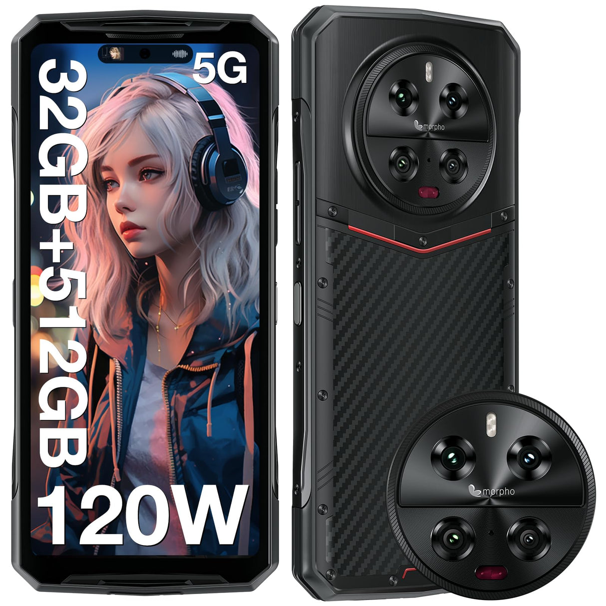 DOOGEE DK10 5G Movil Resistente 32GB + 512GB, Dimensity 8020 Teléfono Móvil 2.5K AMOLED 6.67" FHD+ 120Hz, Cámara Cuádruple 64+50MP, 5150mAh Batería con Carga Flash 120W, NFC WiFi6 OTG Huella Lateral