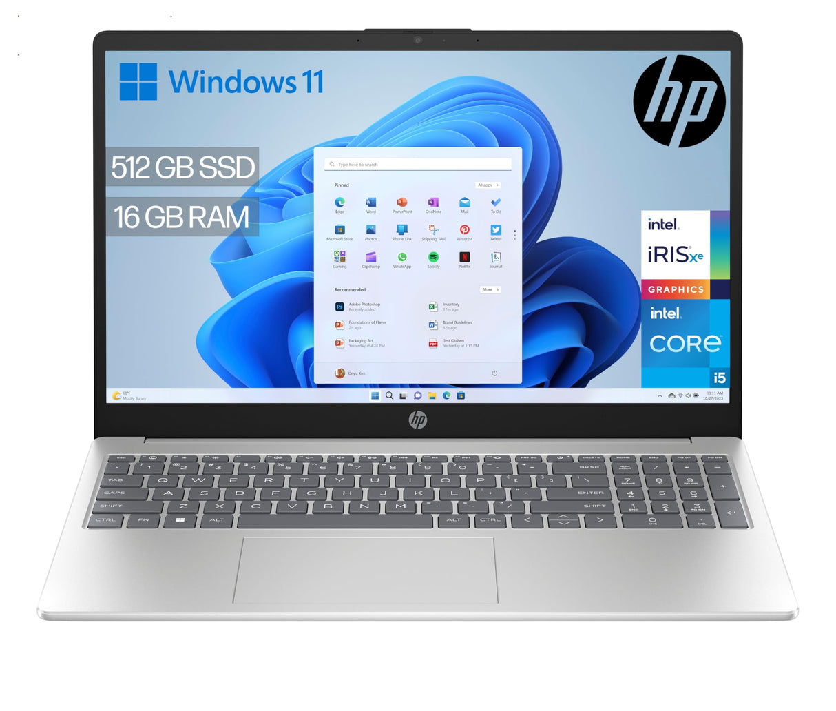 HP 15-fd0163ns- Ordenador portátil de 15.6" Full HD (Intel Core i5-1334U, 16GB RAM, 512GB SSD, Intel Iris Xe Graphics, Windows 11) Silver - Teclado QWERTY Español