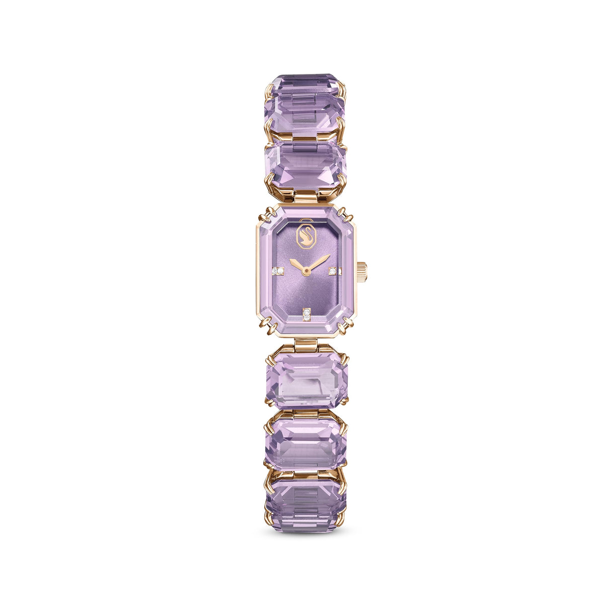 Swarovski Reloj, Pulsera con Corte Octogonal, Violeta, Acabado en Tono Dorado champán