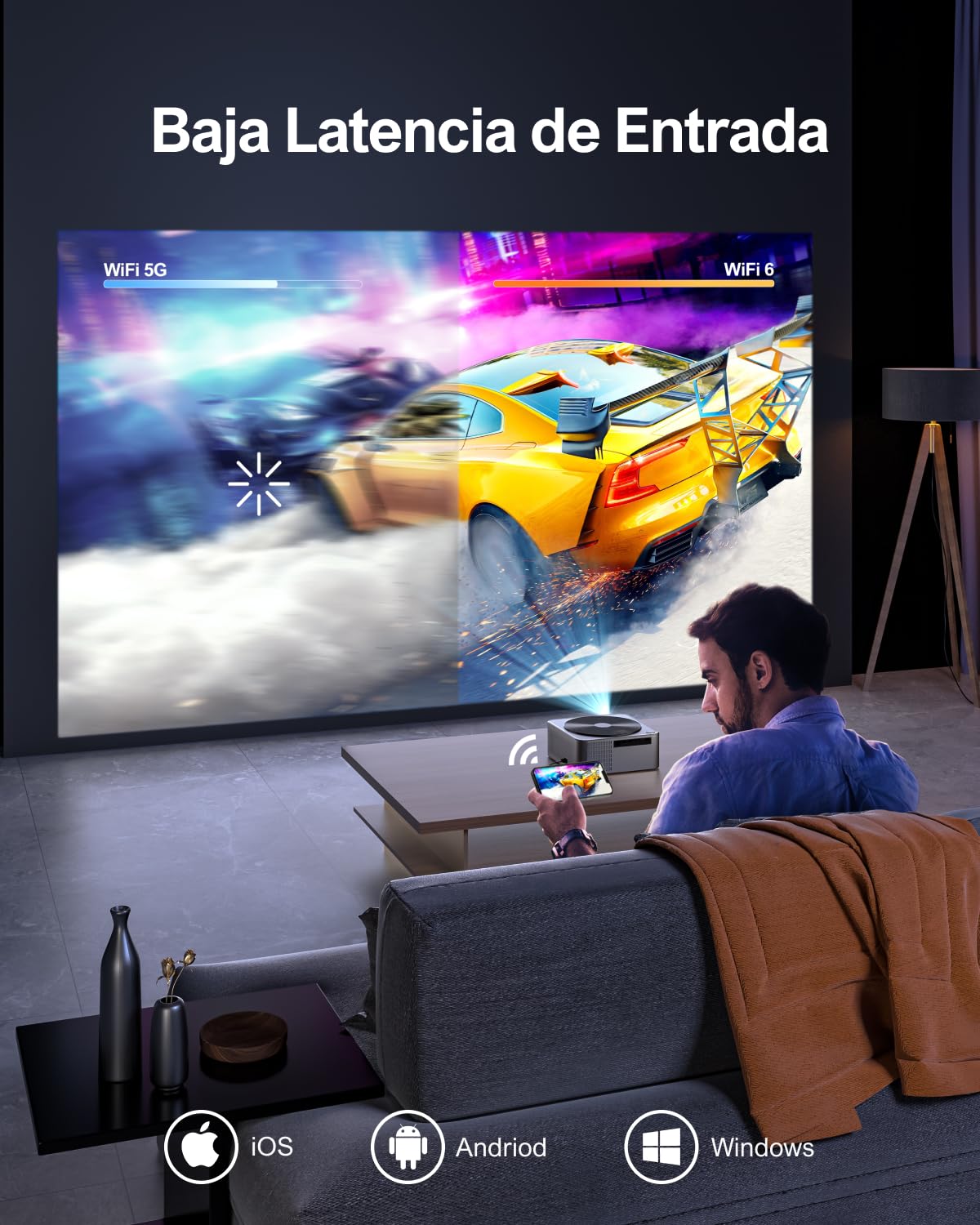 ULTIMEA Proyector Full HD 1080P Nativo con Auto Focus/Keystone, Proyector 4K Supporto Cine en Casa 21000Lux, Proyector 5G WiFi Bluetooth, Proyectores Cinema para iOS Android Phone/TV Stick/Laptop