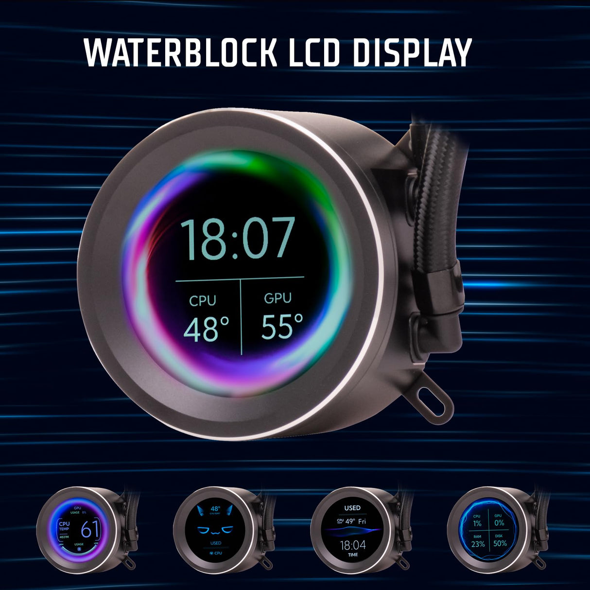 Itek Refrigeración líquida ARCTIC SPHERE LCD 240 – 240 mm – Socket universal – Ventiladores PWM – Pantalla LCD 2.8" con software