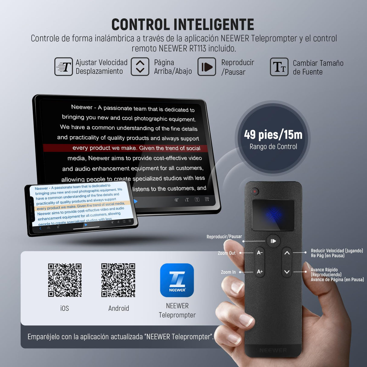NEEWER Basic X16B Teleprompter Elevable Aleación Aluminio 16"" para iPad, Tableta Celular Cámara DSLR sin Ensamblaje, Remoto y APP Control, Compatible con iOS y Android, para Enseñar y Live Streaming