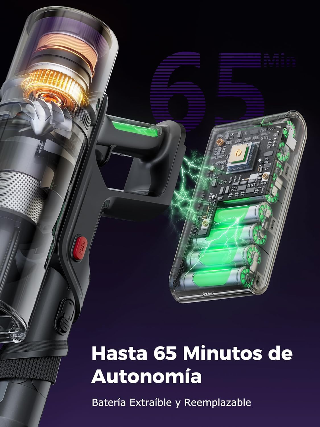 Proscenic P16 Aspiradora sin Cable 55Kpa/550W/65Mins, Aspiradora Escoba Vertical con Tubo Plegable, Cepillo Anti-Enredo y Pantalla Táctile LED para Suelo/Alfombra/Pelos de Mascotas