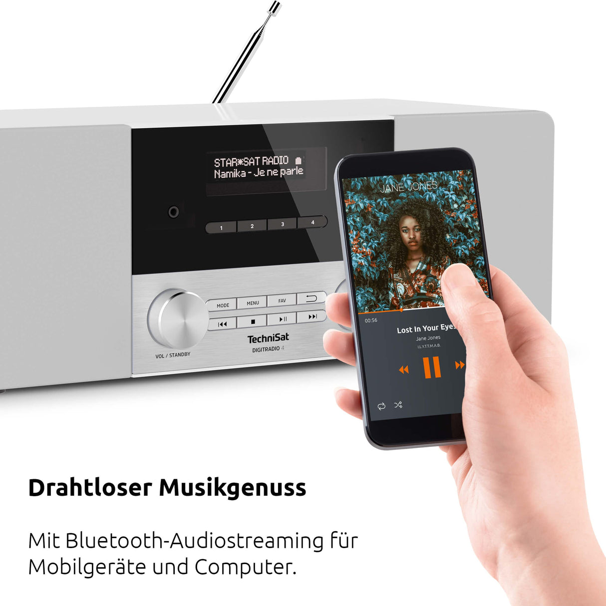 TechniSat DIGITRADIO 4 - Radio Dab estéreo (Dab+, FM, Bluetooth, Entrada para Auriculares, Entrada Auxiliar, Pantalla OLED, 20 W RMS, Altavoz Elac) Blanco