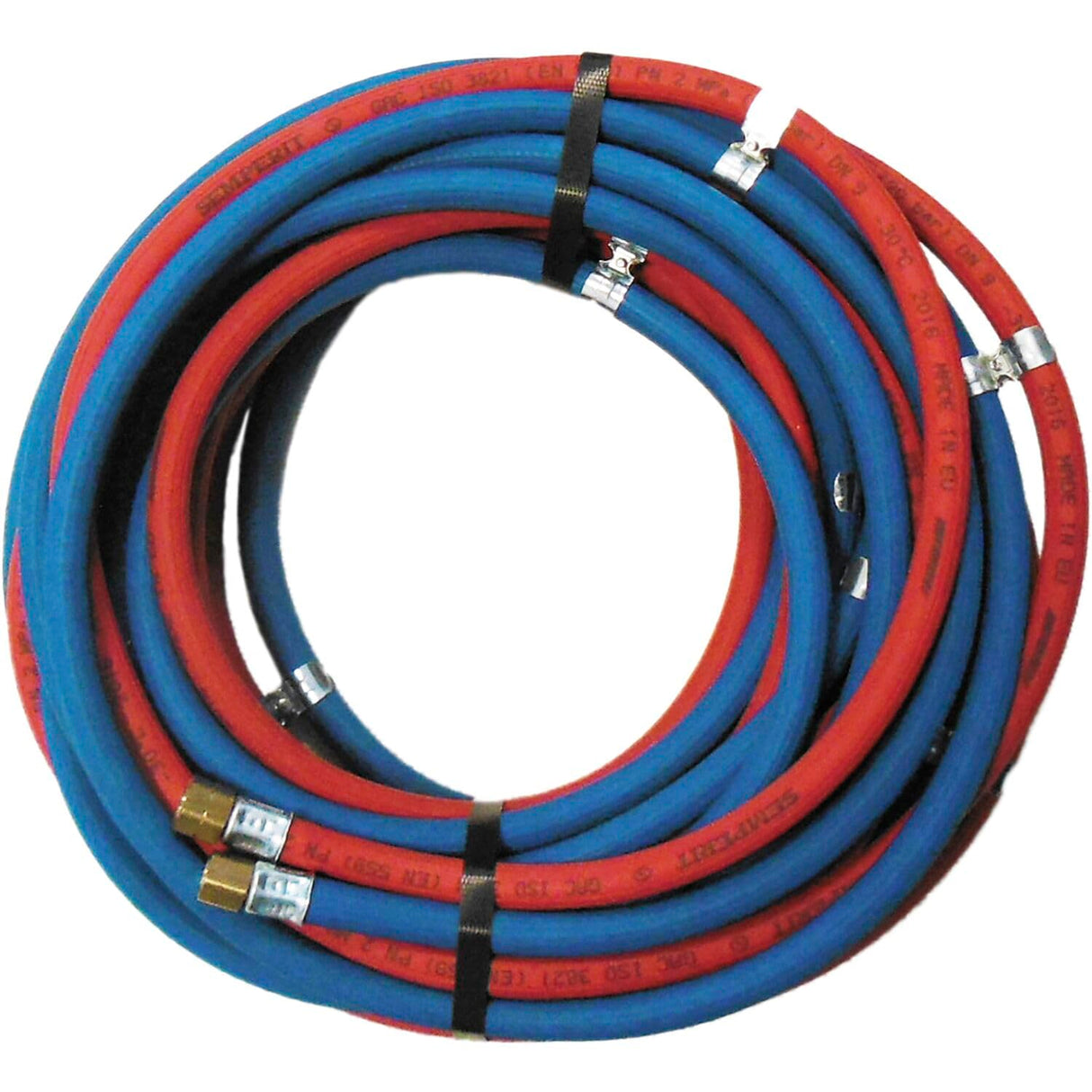 Pologen Paquete de manguera de soldadura: manguera de acetileno de 3/8 pulgadas y manguera de oxígeno de 1/4 pulgadas con conexión y abrazadera, 10 metros