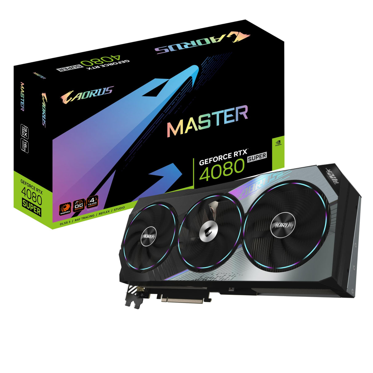 Gigabyte GeForce RTX 4080 Super Aorus Master - (núcleo de 2625 MHz, 16 GB GDDR6X 23000 MHz 256 bits, PCI-E 4.0, 3 DP 1.4, 1 HDMI 2.1a, NVIDIA DLSS 3.5, GV-N408SAORUS M-16GD)
