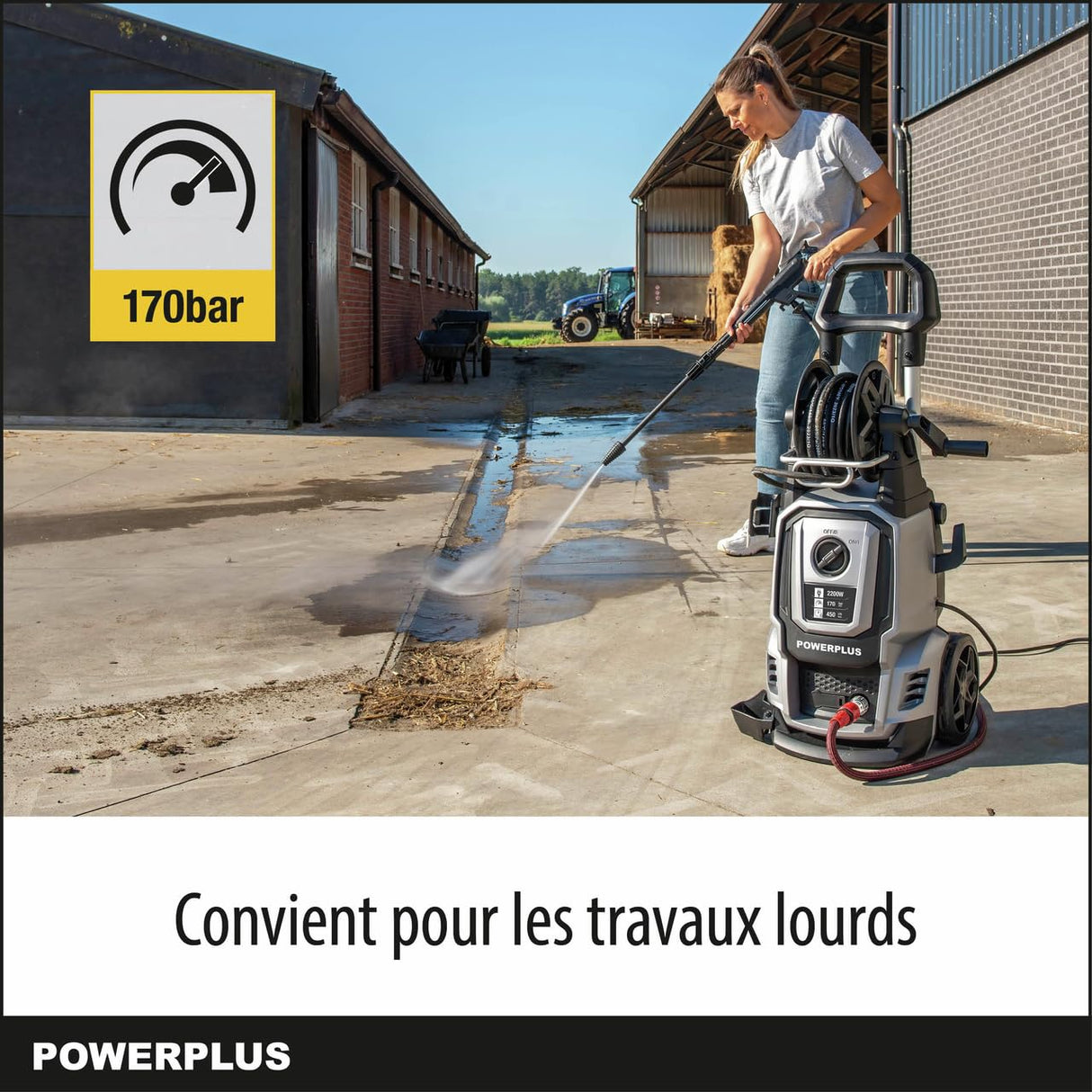 Powerplus Hidrolimpiadora Eléctrica POWXG90421 - Limpiadora de Terrazas de 2200 W, 170 Bares y 50 °C - con Manguera de 8 m y Accesorios Incluidos