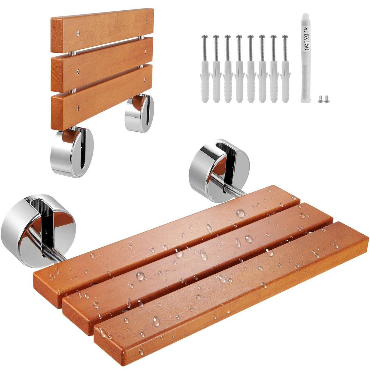VEVOR Asiento de Ducha Plegable de Teca, 510 x 350 x 50 mm, Montado en la Pared con Capacidad de Carga de 199,58 kg, para el Cuidado del Hogar, para Personas Mayores, Mujeres Embarazadas y Niños
