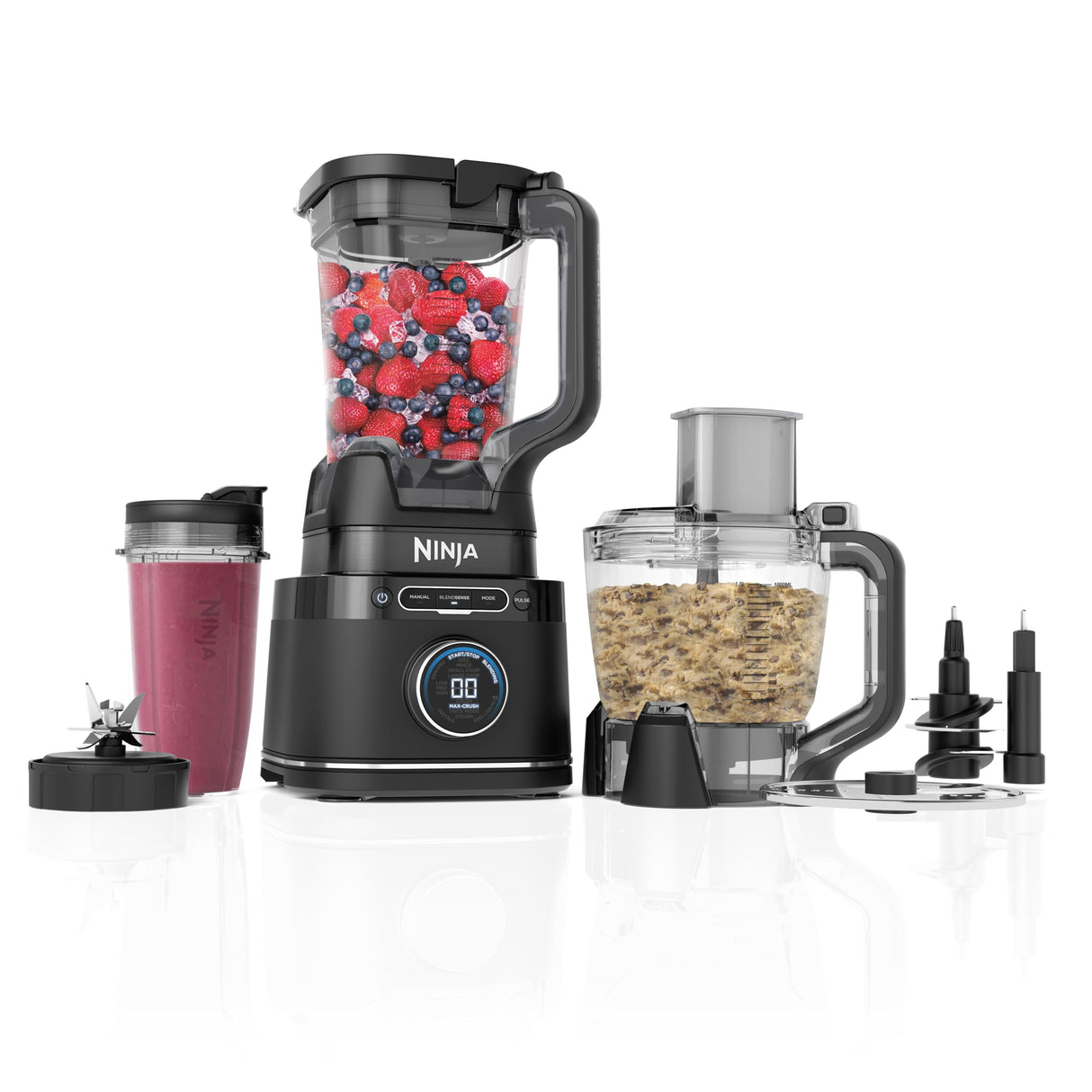 Ninja Detect Power Pro Batidora y Procesador de alimentos 3 en 1 (1200W), vaso de 680 ml y cuchilla para masa, ideal para mezclar, picar y batir, negro, TB401EU