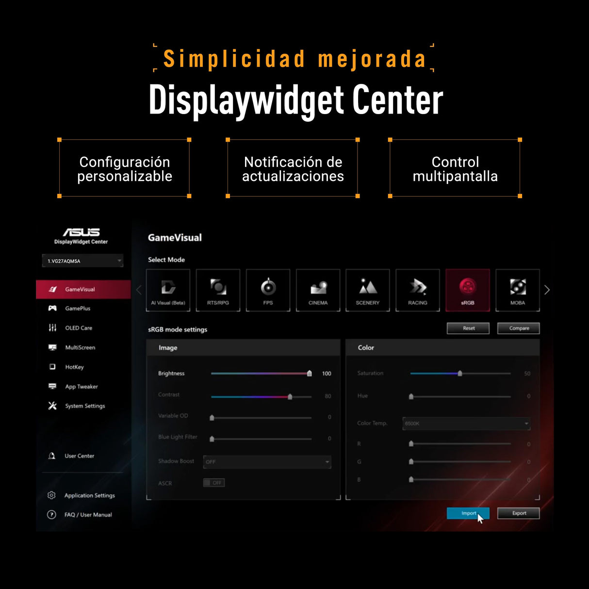 ASUS TUF Gaming VG27AQM5A Monitor Gaming de 27", QHD (2560 x 1440), 300 Hz, Fast IPS, ELMB Sync, 0.3 ms (GTG), Altavoces estéreo, 95% DCI-P3, DisplayWidget Center