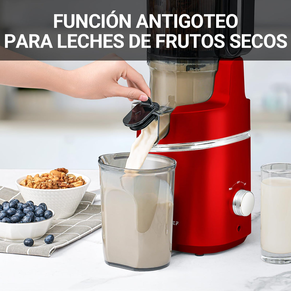 AMZCHEF Extractor de Zumos y Verduras Automático, 135MM Apertura y 1.8L Capacidad Licuadora para Verduras y Frutas Entera, 250W Licuadora Prensado en Frio Lento con Triple Filtro - Rojo