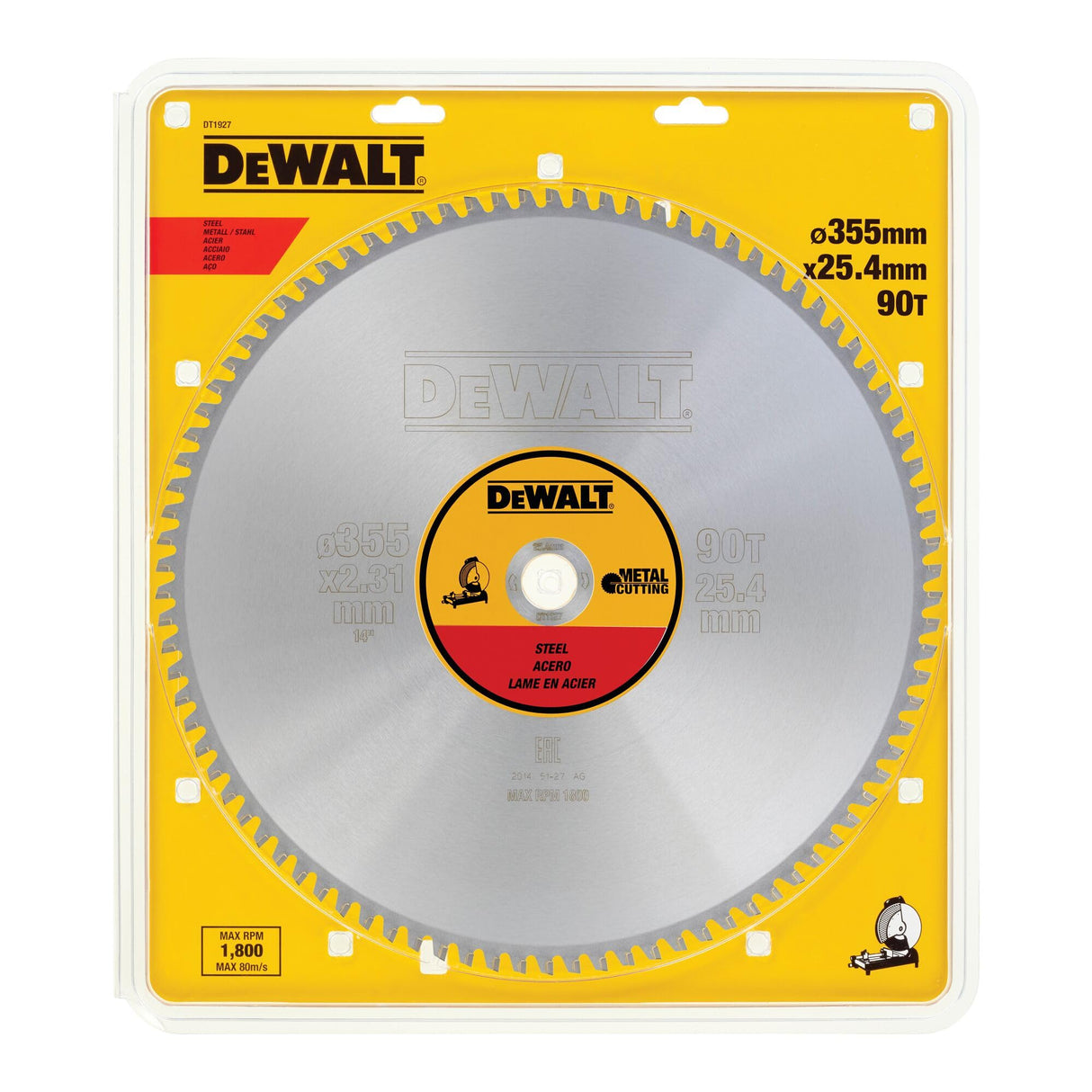 DeWalt DT1927-QZ - Hoja para sierra circular estacionaria, 355 x 25,4 mm, 90D para acero TCG +1, 5º