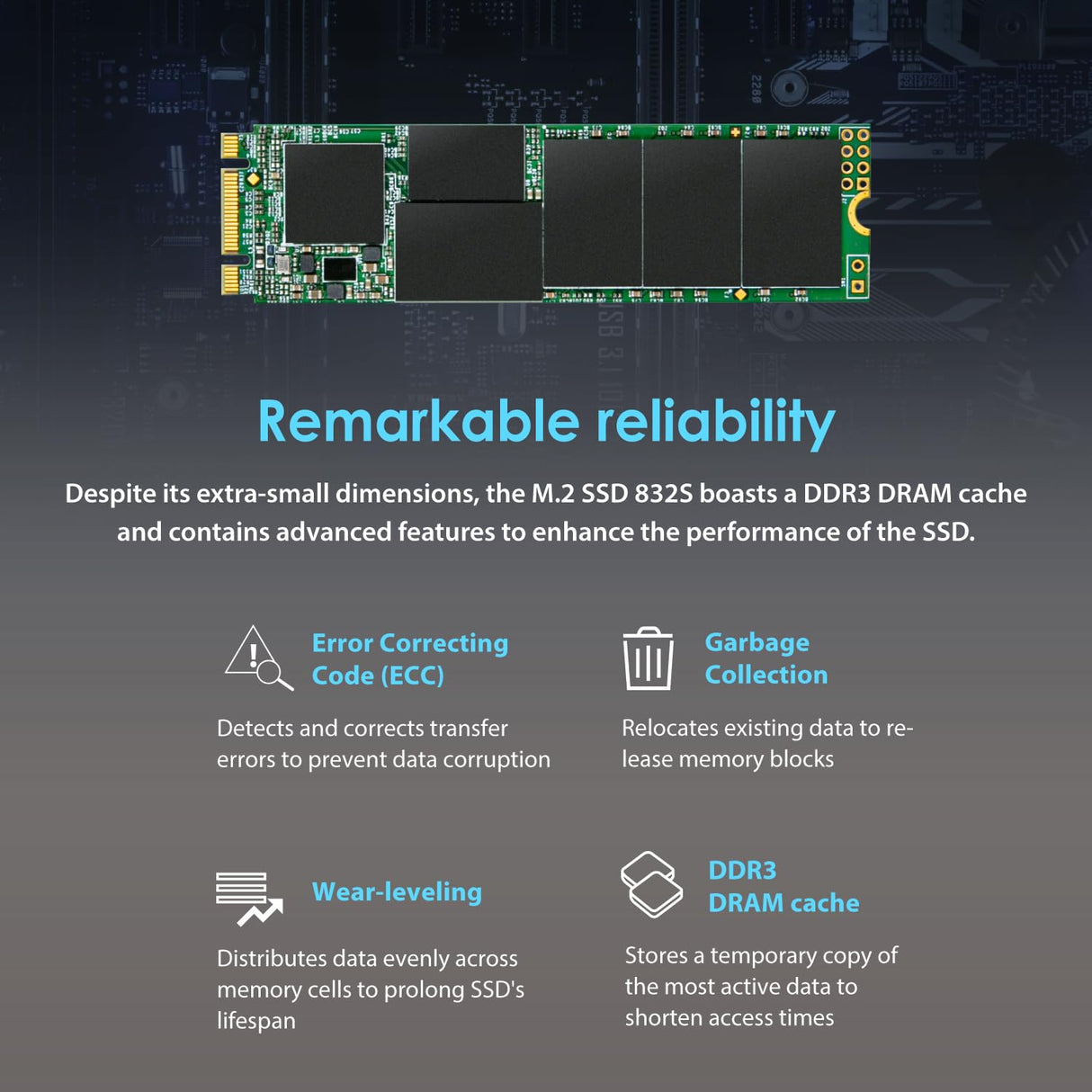 Transcend 1TB MTS832S M.2 2280 SATA III 6 GB/s Disco de Estado Sólido Interno 3D TLC NAND con Caché DRAM Ultra Delgado de un Solo Lado TS1TMTS832S