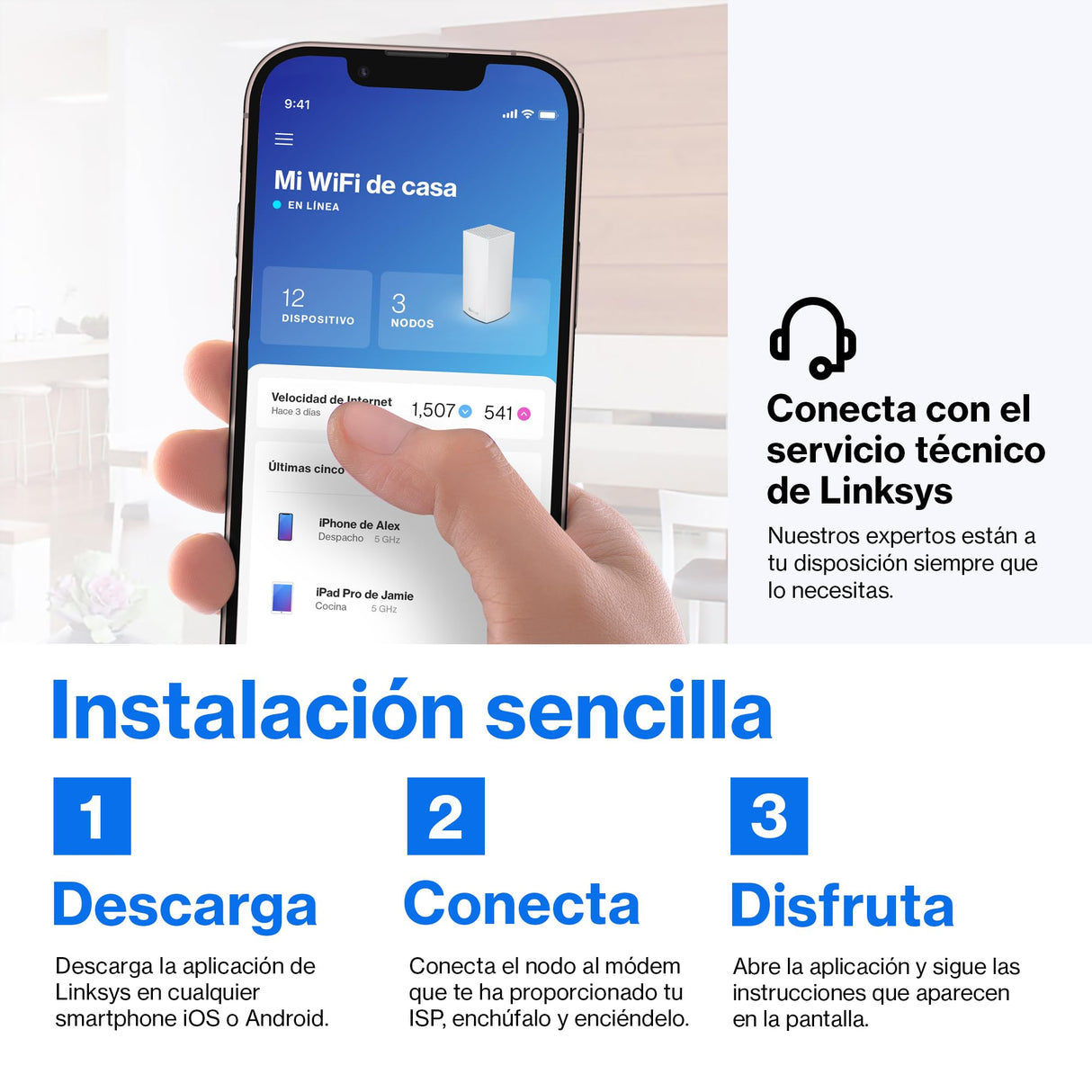 Linksys Velop MX4200 sistema WiFi 6 mesh tribanda (AX4200), router WLAN, repetidor, extensor con hasta 260 m² de cobertura, 3,5 veces más veloz, más de 40 dispositivos, paquete de 1, blanco