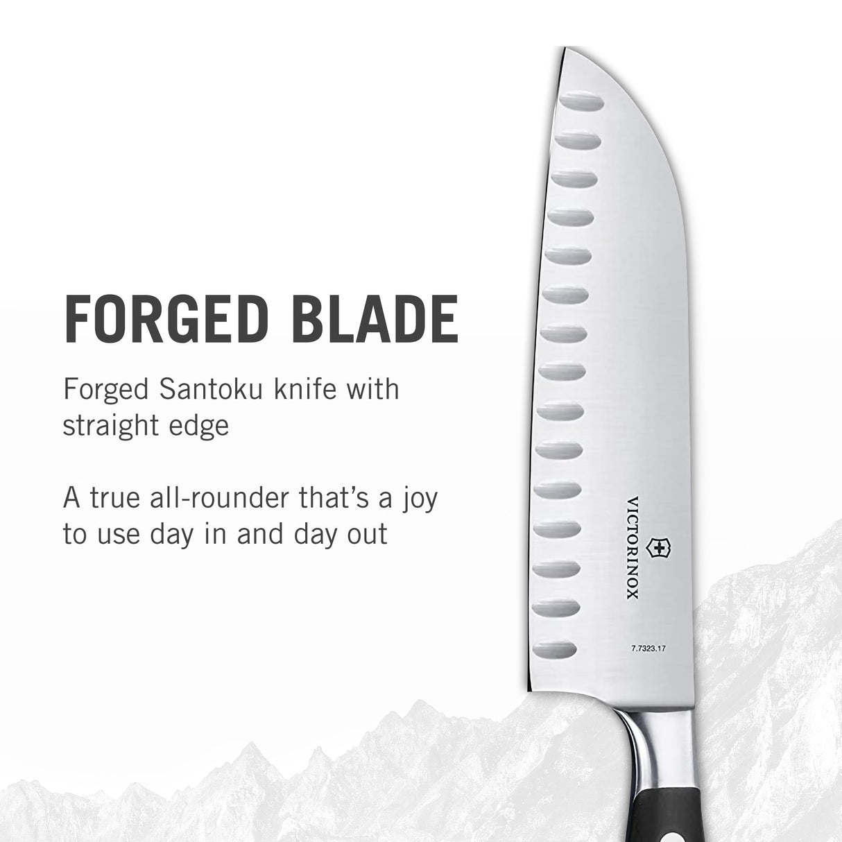 Victorinox Grand Maître, cuchillo Santoku profesional, hoja extra afilada, filo dentado, 17 cm, mango de plástico, acero inoxidable, negro
