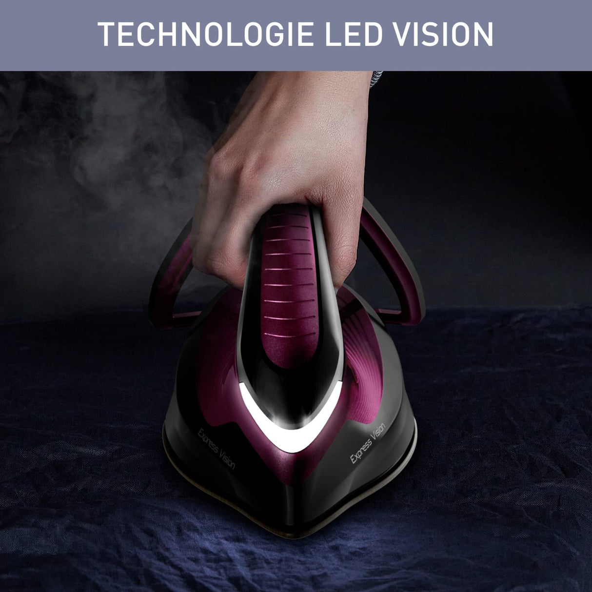 Calor central vapor, 6,9 bares, flujo de vapor 130 g/min, función de prensado 480 g/min, tanque 1,8 L, Led Vision, colector de piedra caliza, fabricado en Francia, púrpura/negro SV8152C0