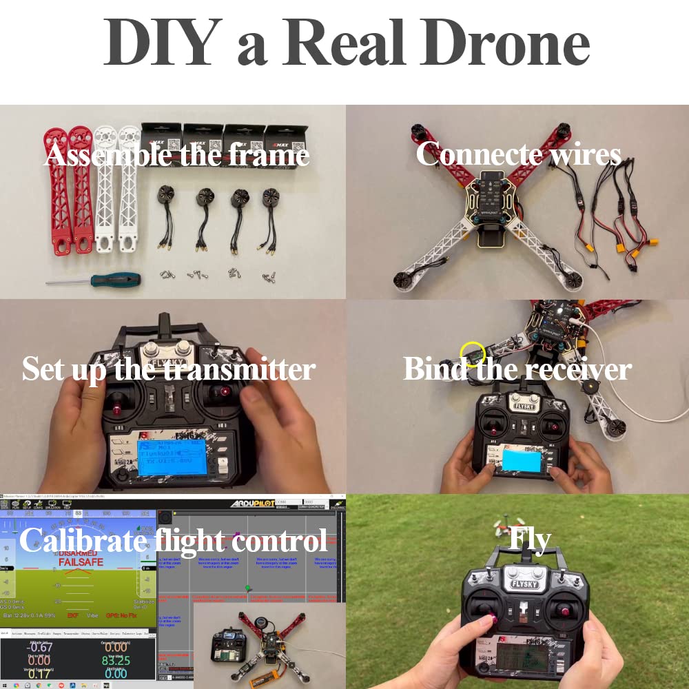 HAWK'S WORK F450 Drone Kit para construir, Marco + Pixhawk + GPS + Mรณdulo de alimentaciรณn + ESC + Motor sin escobillas + Hรฉlice + Baterรญa + Transmisor y Receptor RC + Accesorio (Conjunto A)