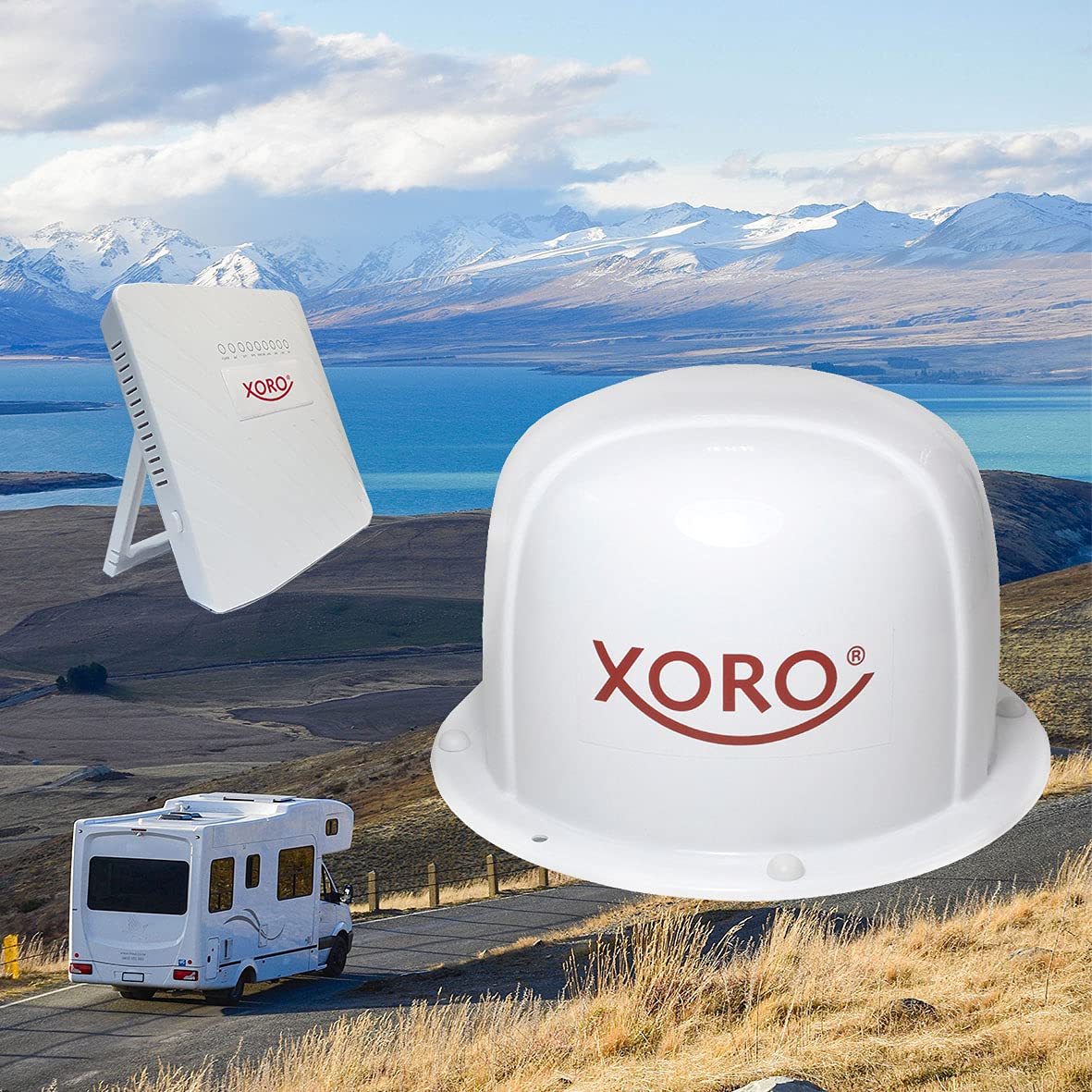 XORO MLT 400 - Sistema de Antena WiFi 4G LTE para caravanas y autocaravanas, función de Punto de Acceso WiFi, Tarjeta SIM en el Router, Interfaz Web, Incluye Cable
