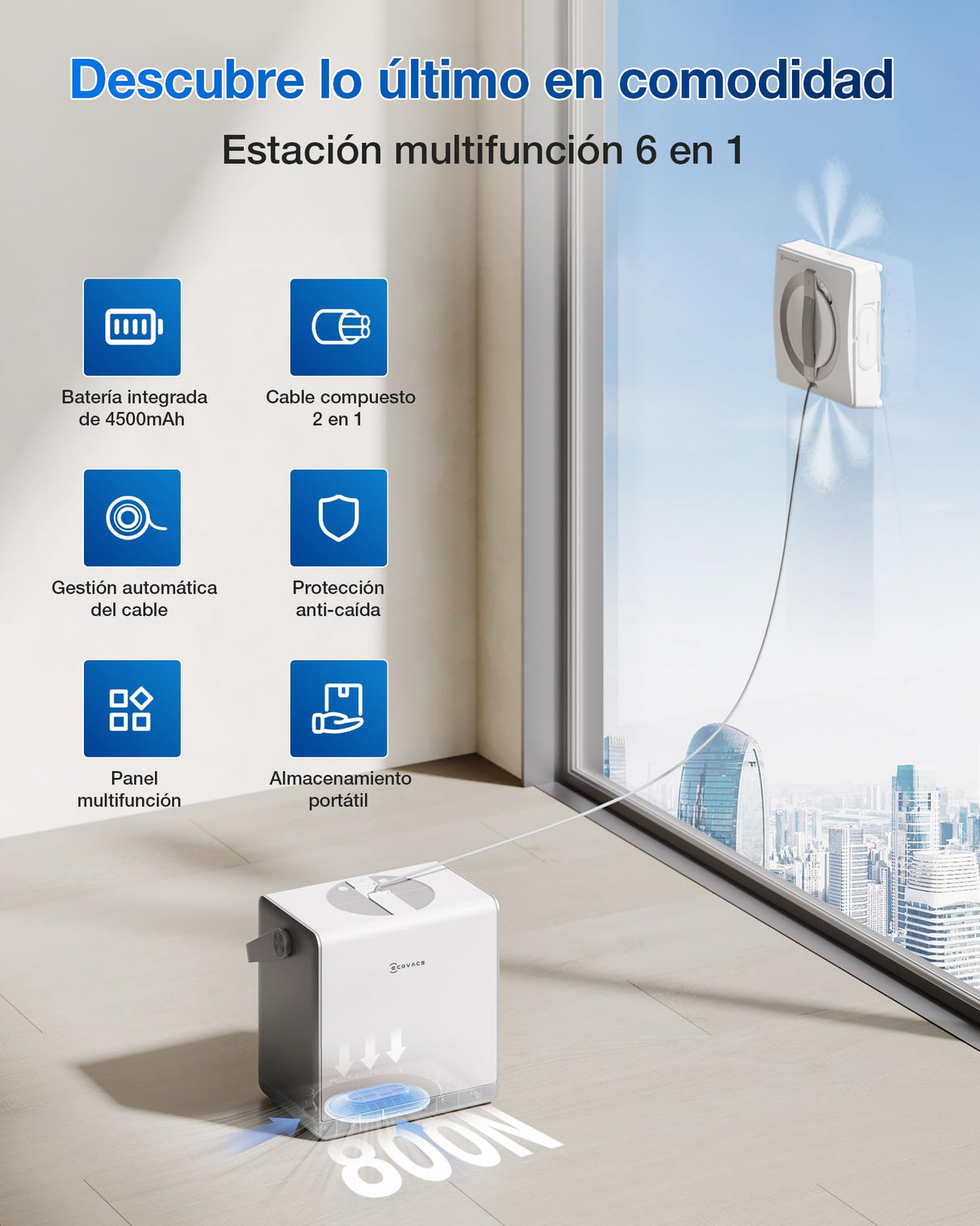 ECOVACS Winbot W2 Pro Omni Robot limpiacristales, con estación multifunción, Carga Durante el Funcionamiento, pulverizador de Agua de Triple Boquilla, protección de 12 Niveles