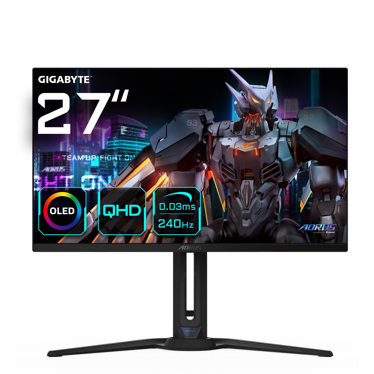 Gigabyte AORUS Monitor de Juego FO27Q2 OLED QHD de 27" - 2560 x 1440, 240Hz, 0.03ms, KVM, 250 CD/m², FreeSync Premium Pro, DisplayHDR True Black 400, HDMI 2.1