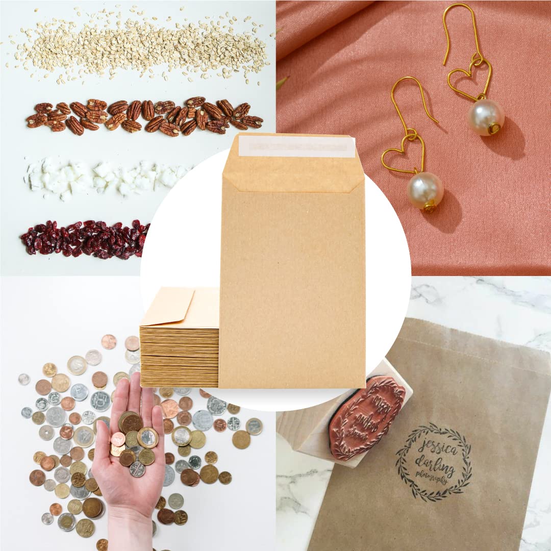Sobres de Papel Kraft, Sobres Pequeños Tira de Silicona para Invitaciones o Bolsitas de Regalo de invitados de Boda. Medida 100x145mm. Sobres para joyas o semillas · m-office (1000 uds)