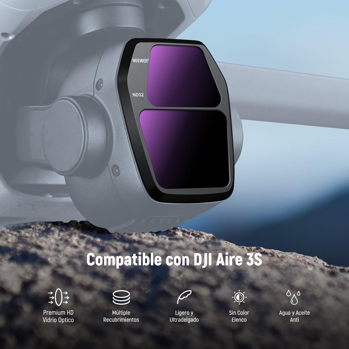 NEEWER Filtros ND Set Compatible con dji Air 3S, Paquete de 4 ND8+ND32+ND128+CPL Polarizador Circular de Densidad Neutra Accesorios para Drones Seguros Vidrio Óptico HD Multicapa Delgado, FL-A85