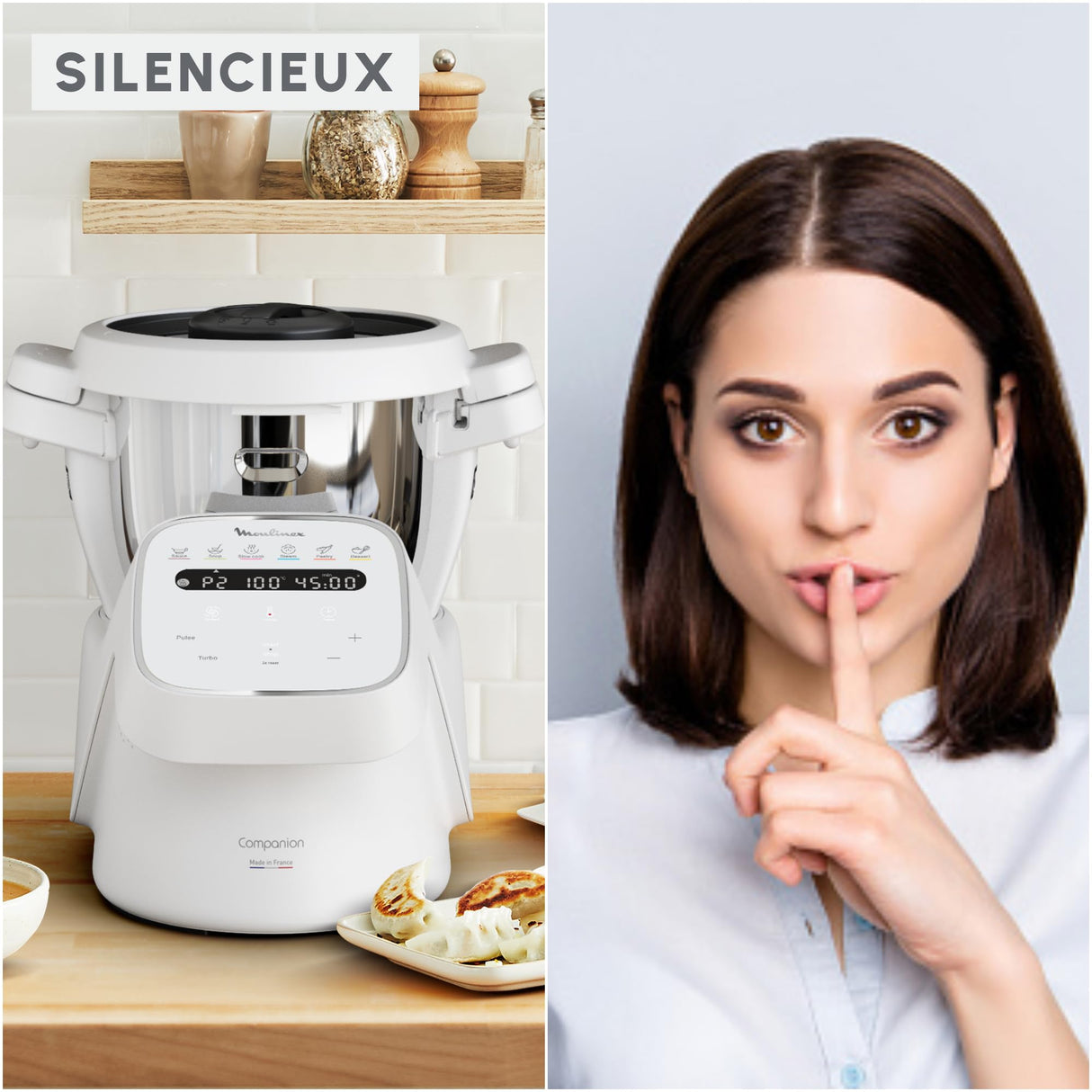 Moulinex, Companion, Robot cocina, 14 funciones, Capacidad XL para 10 personas, Gris, Fabricado en Francia, HF8408F1