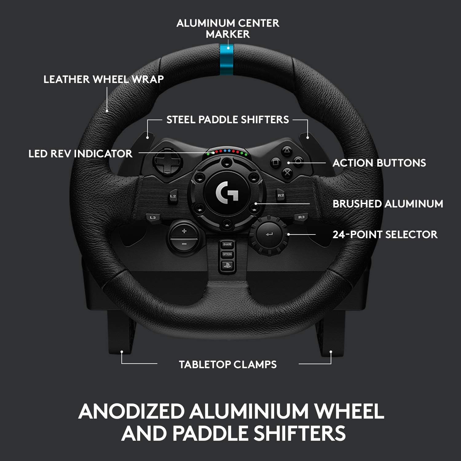 Logitech G923 Volante y Pedales de Carrera para PS5, PS4 y PC, Uk Inglés Enchufe de alimentación, Tipo G, Negro