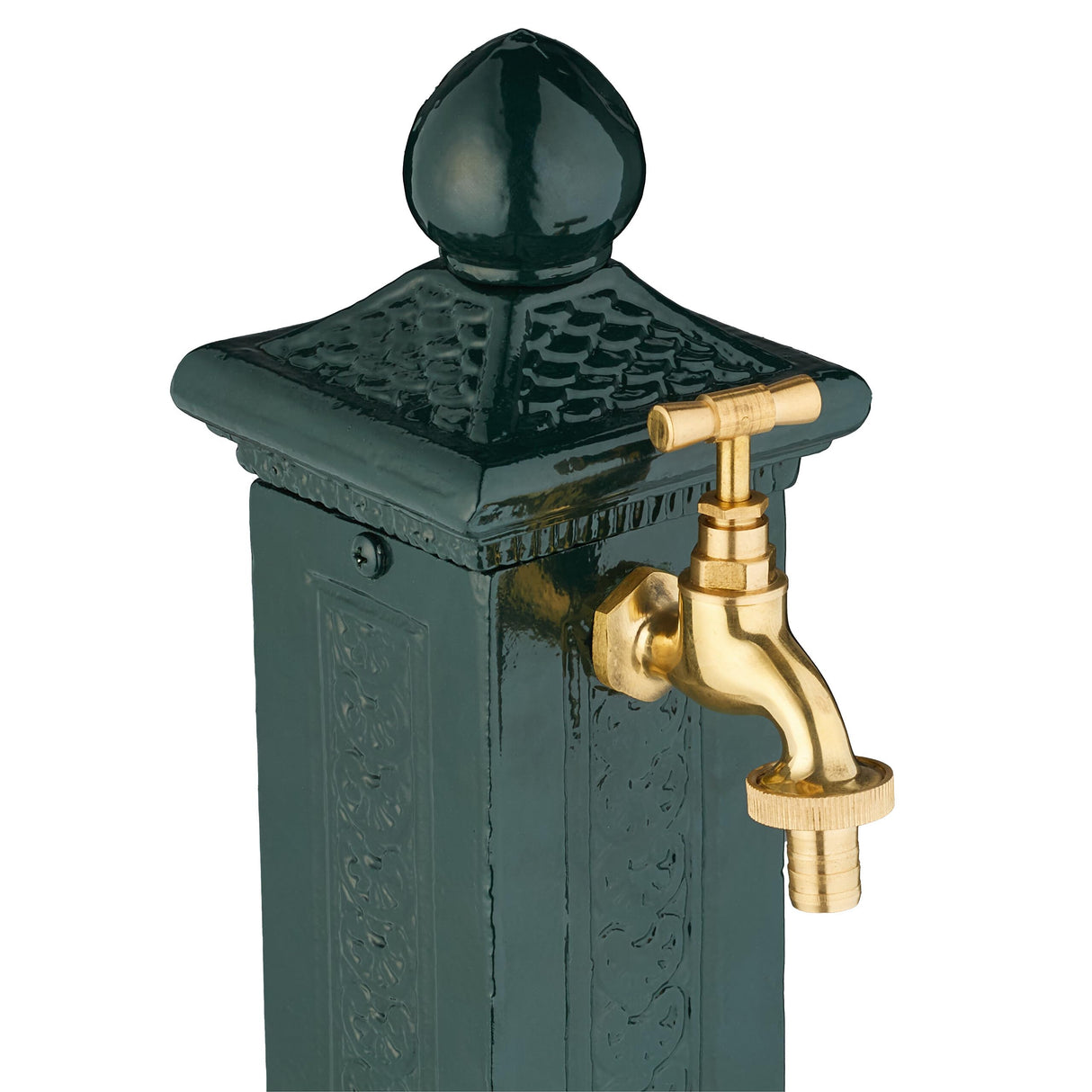 Relaxdays Fuente de Pie Antigua, con Grifo, 47 x 14 x 18,5 cm, Bebedero de Jardín, Terraza, Aluminio Fundido, Verde, Acero