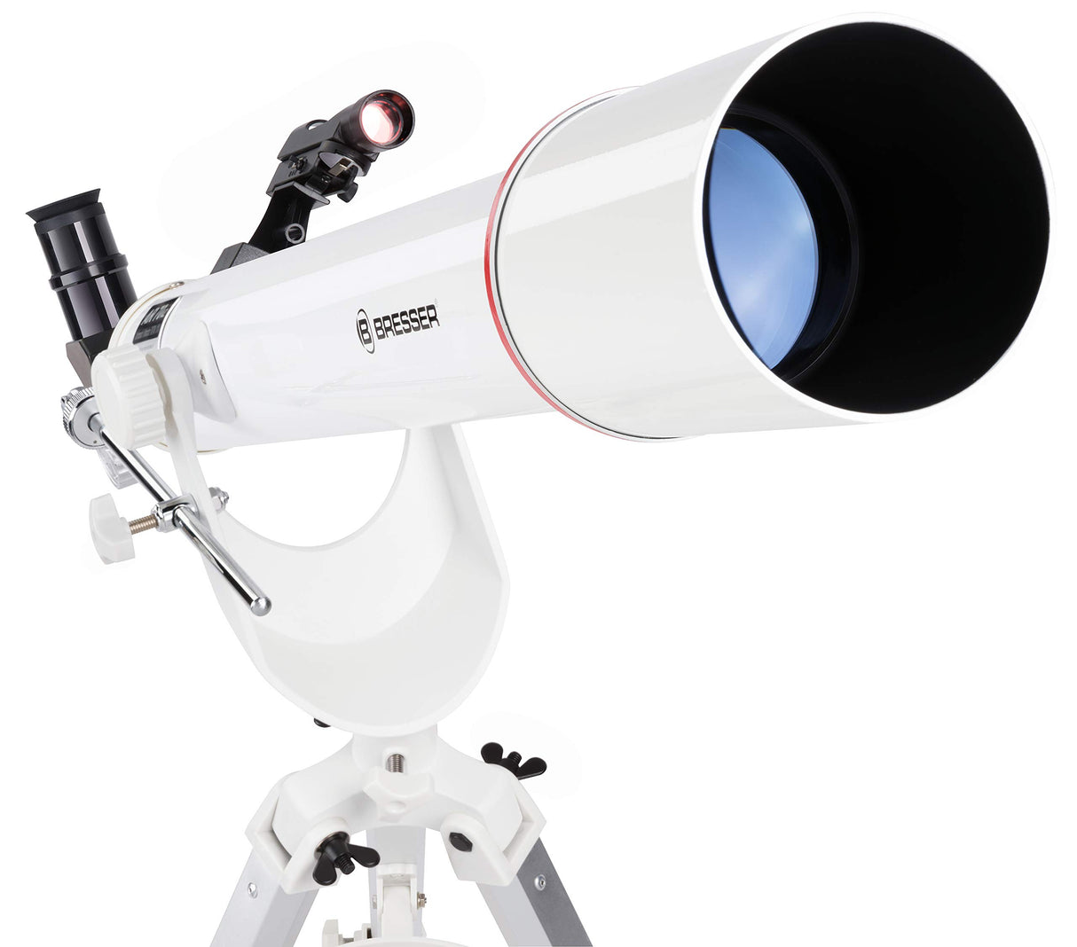 Bresser Refractor Telescopio Nano AR-70/700 AZ con trípode de Aluminio de 3 Patas, Montaje azimutal, buscador de Puntos LED y Adaptador de cámara para Smartphone para Principiantes, Color Blanco