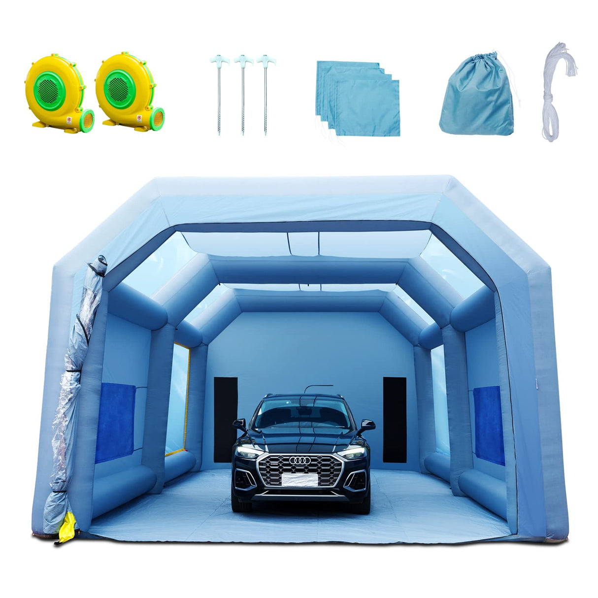 VEVOR Cabina de Pintura Inflable 10 x 6 x 4 m Carpa Hinchable de Pintura de Coches en Oxford 210D con Sistema de Filtración 2 Sopladores 950W + 1100W Estación de Trabajo de Pintura Taller de Garaje