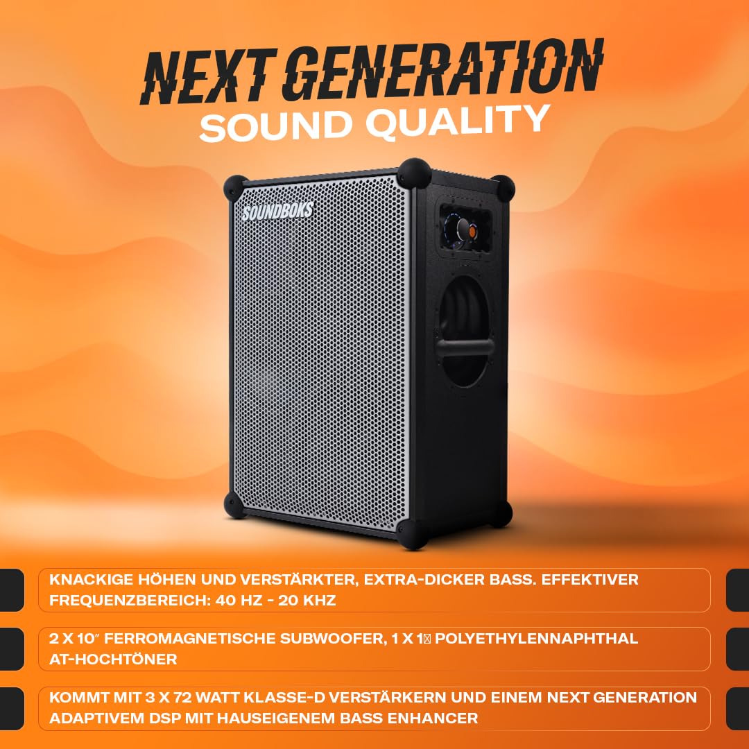 SOUNDBOKS 4 – Altavoz portátil Bluetooth 5.0 de Potencia más Alto – Diseñado en Dinamarca – batería de 40 Horas – 126 dB – inalámbrico – batería reemplazable – acoplable