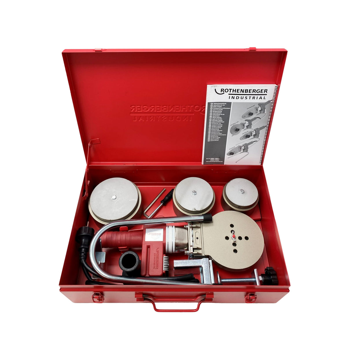 ROTHENBERGER Soldadora industrial con manguitos (75 mm, 90 mm, 110 mm) en maletín | Soldadora para tubos, manguitos y accesorios | hasta 279 °C | 36063