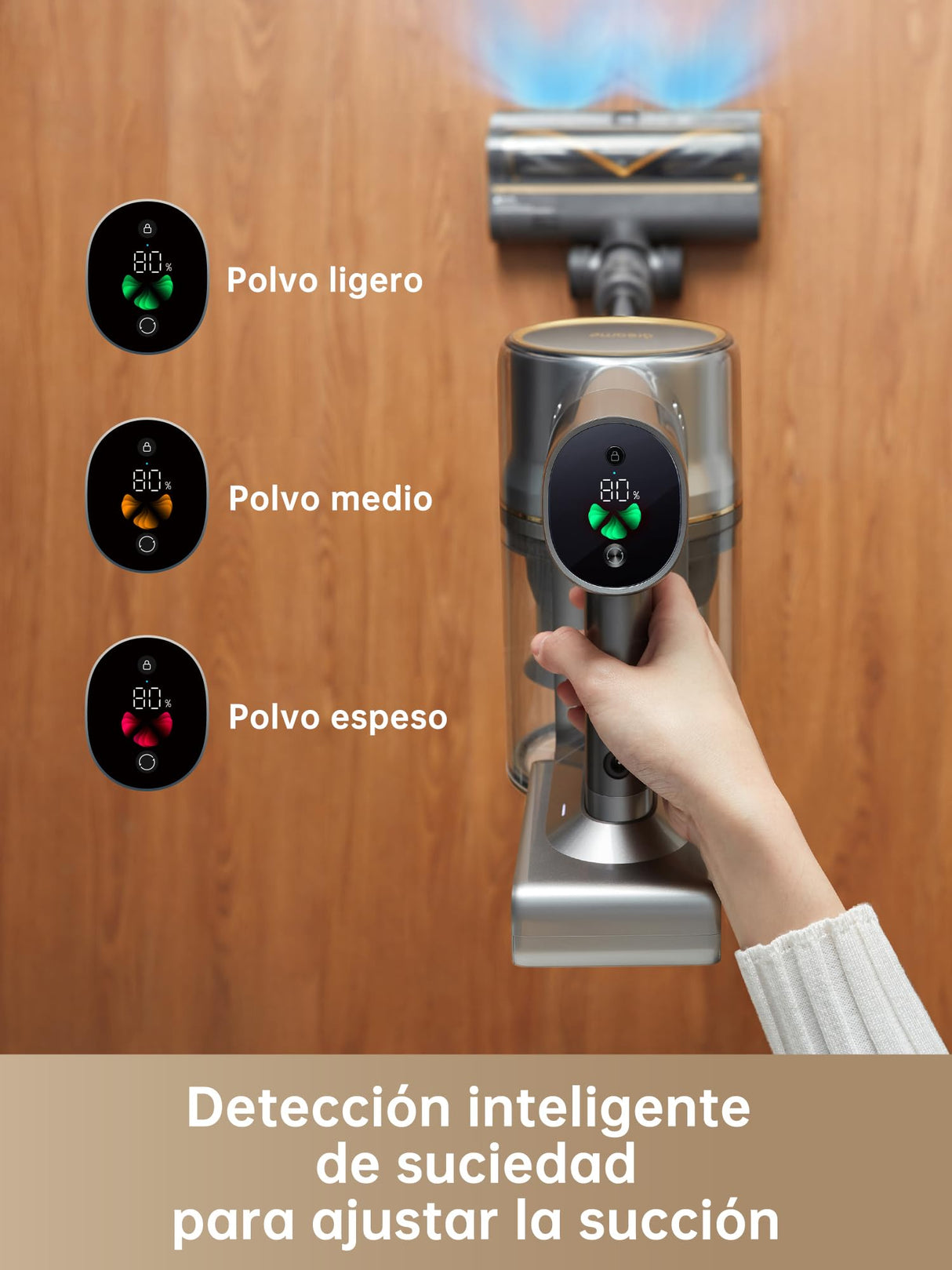 dreame R20 Aspirador inalámbrico, Succión Potente 190 AW, Funcionamiento 90 min, Detección de Suciedad, Pantalla LED, Luces LED Azules, Diseño antienredos, para hogar, Pelo Mascotas, Alfombras