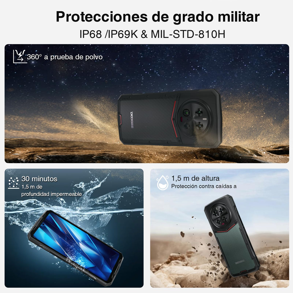 DOOGEE DK10 Movil Irrompible 5G 32GB+512GB, 2.5K AMOLED 6.67" FHD+ 120Hz, Cámara Cuádruple 64+50MP, 5150mAh Batería 120W, Octa Core Android Telefono Movil Todoterreno IP68 IP69K/NFC/WiFi6/Huella 2025