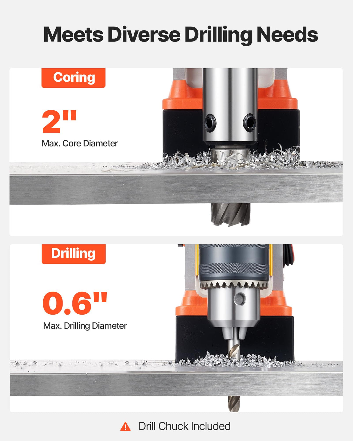 VEVOR 1350 W Taladro de Columna Magnético, Diámetro de Perforación de 50 mm, Potencia de 12500 N, Velocidad Ajustable de 0 a 800 RPM, con Vástago Weldon, para Superficies Metálicas, Industria