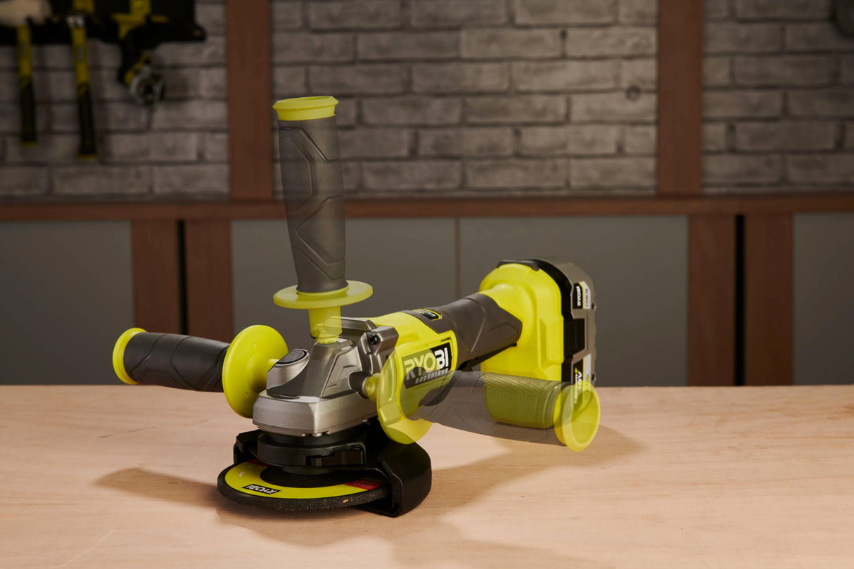 RYOBI - Amoladora angular de 2000 W diam. 230 mm - 6600 rpm - Mango trasero orientable 180° - Soft Start - Viene con 1 disco para desbarbar metal diam. 230 mm y 1 llave de servicio - EAG2000-G