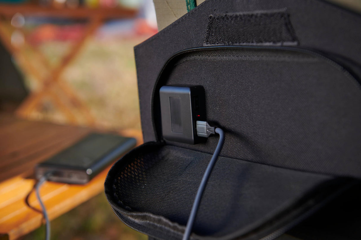 RYOBI 18V One+ Kit Solar de Viaje – Panel Solar Plegable con Power Bank y Cargador – Energía Portátil Ideal para Camping