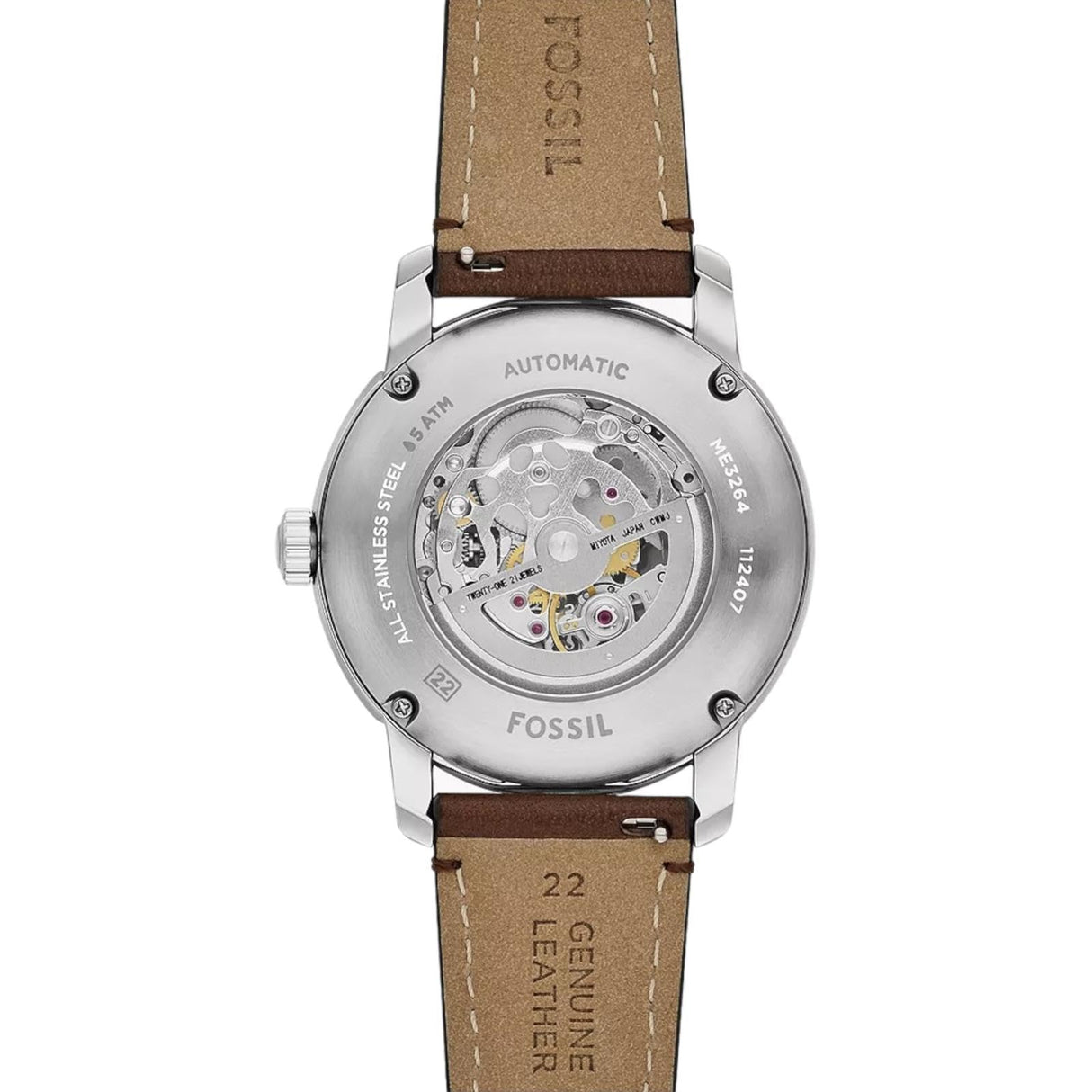 Fossil Reloj Analógico para Hombre de Automático con Correa en Cuero ME3264, Marrón Madera
