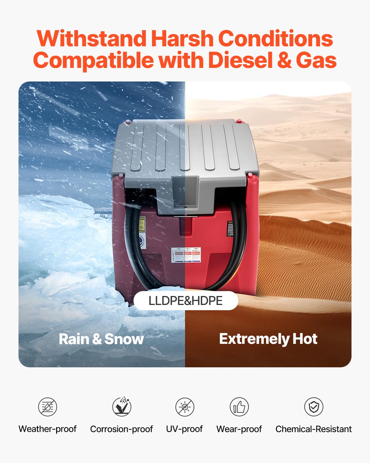 VEVOR Tanque Portátil para Diésel y Gasolina de 220 L con Bomba de Transferencia Eléctrica, Manguera de 3,8 m y Boquilla de Repostaje Automática, Tanque para Transporte de Combustible, Rojo