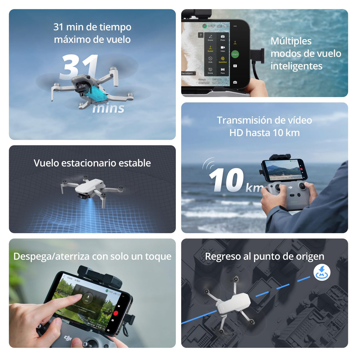 DJI Pack Mini 2 SE Vuela Más, dron con cámara ligero y plegable, vídeo 2.7K, modos inteligentes, transmisión de vídeo a 10 km, 31 min de vuelo, menos de 249 g, fácil de usar, baterías adicionales, C0