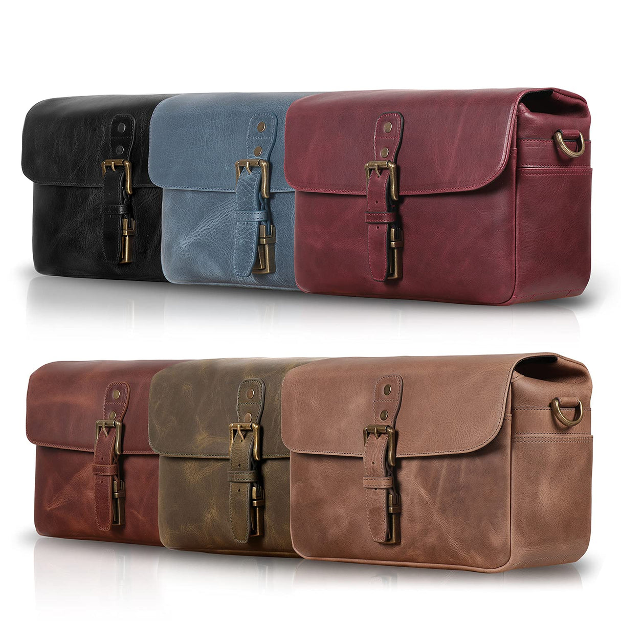 MegaGear Torres Mini Bolsa de mensajería de la cámara de Cuero Genuina para cámaras sin Espejo, instantáneas y DSLR - Maroon - Negro