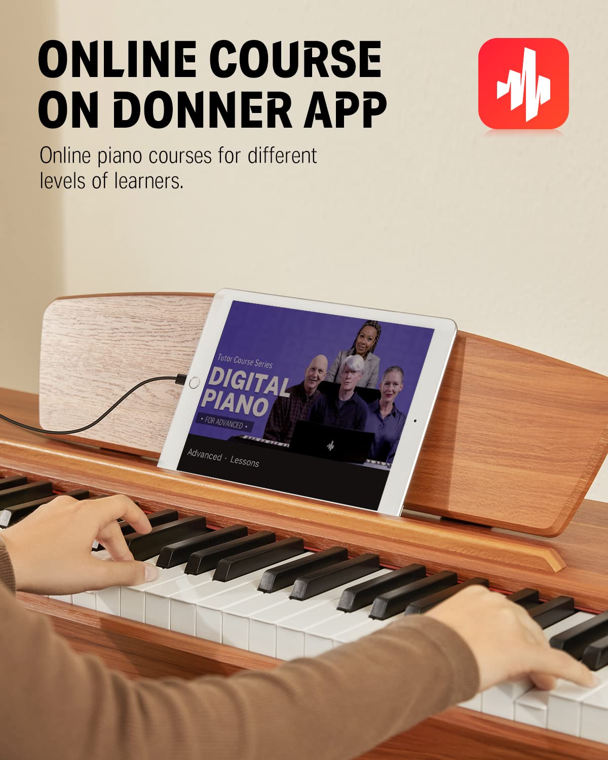 Donner DDP-80 Teclado de Piano Marrón Madera Digital 88 Teclas Ponderadas, Acción de Martillo II, Doméstico de Tamaño Completo con Soporte, Triple Pedal, Conexión MIDI