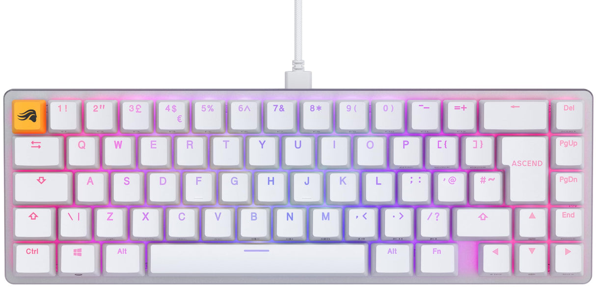 Glorious Gaming GMMK 2 Compact 65% - Teclado gaming mecánico, compacto TKL 65%, carcasa de aluminio, personalizable, keycaps dobles, switches Fox, RGB, distribuciones QWERTY inglés - Blanco