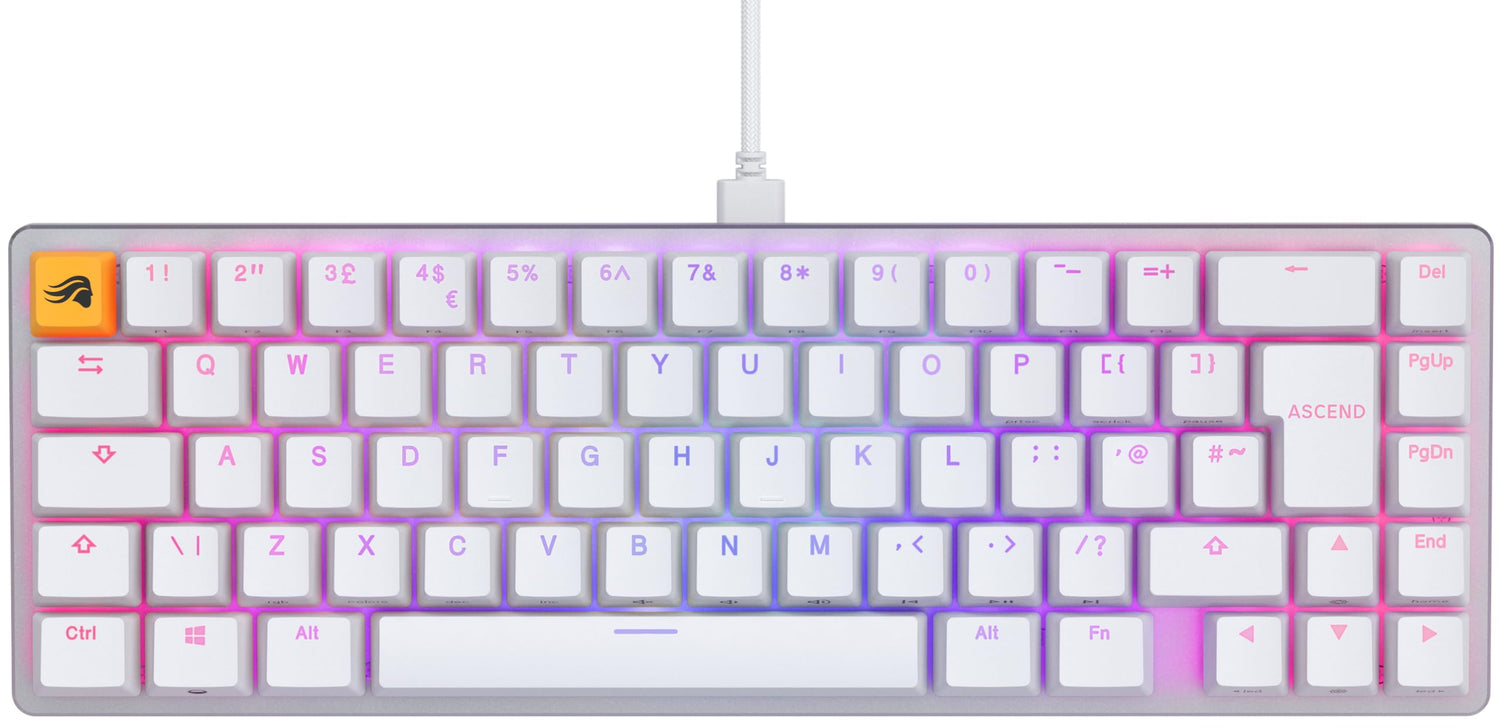 Glorious Gaming GMMK 2 Compact 65% - Teclado gaming mecánico, compacto TKL 65%, carcasa de aluminio, personalizable, keycaps dobles, switches Fox, RGB, distribuciones QWERTY inglés - Blanco