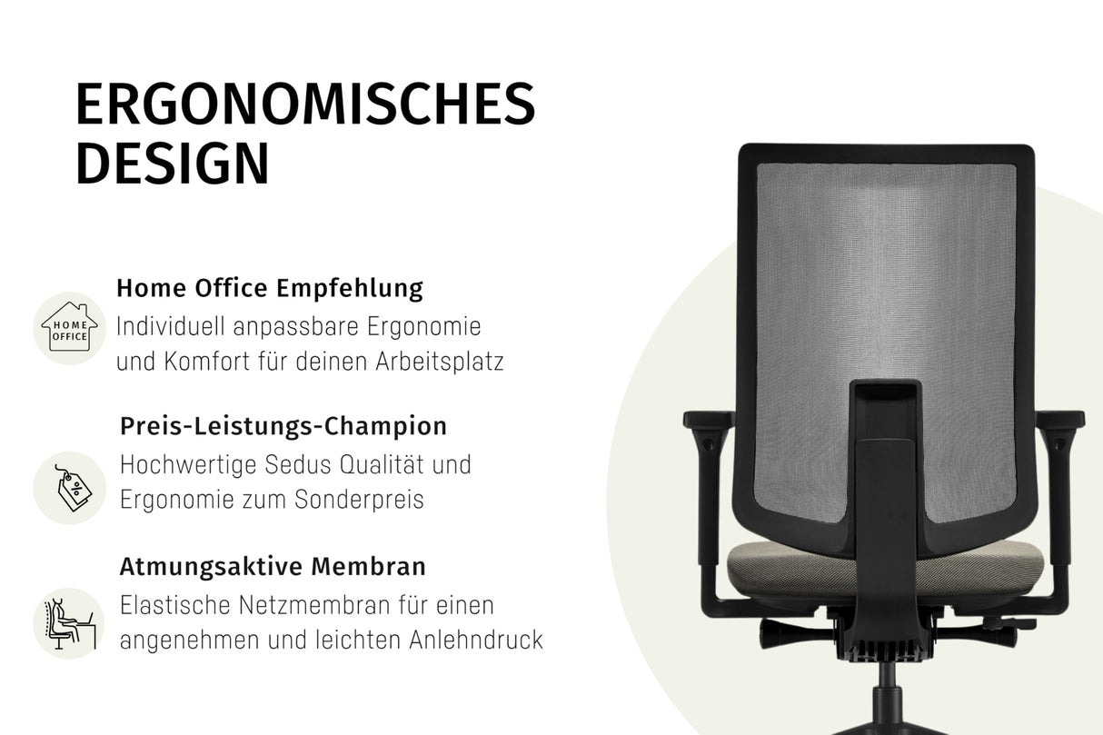 Sedus, Se:do Pro Light 2 - Silla de Oficina ergonómica con Membrana de Malla, Color Antracita, Altura Regulable